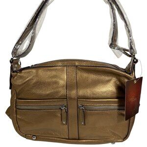 NWT Tignanello Metallic Gold/Bronze Leather Crossbody Shoulder Bag  + Wristlet
